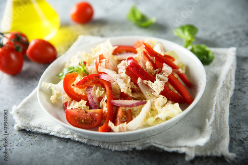 Healthy vegetable salad with cabbage and capsicum