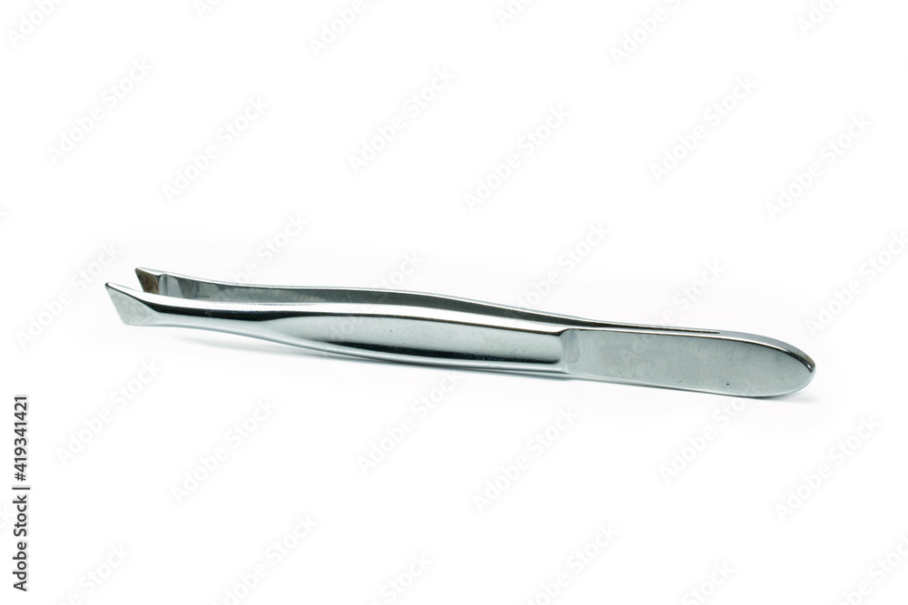 Metal tweezers isolated on white background Metal tweezers isolated on white background