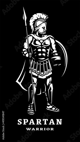 Fotografia, Obraz Spartan warrior in armor on a dark background