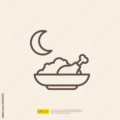 early breakfast or sahoor meal line icon for Muslim and Ramadan theme concept. Vector illustration