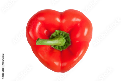 heart shape red paprika isolated on white background.