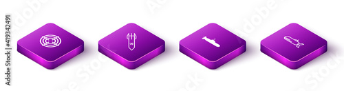 Set Isometric Target sport, Biohazard rocket, Submarine and icon. Vector.