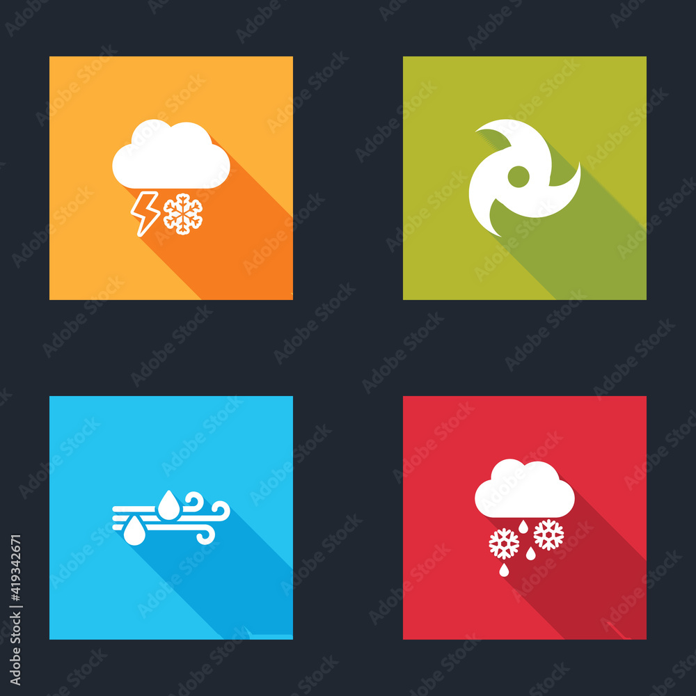 Set Cloud with snow and lightning, Tornado, Wind rain and icon. Vector. Set Cloud with snow and lightning, Tornado, Wind rain and icon. Vector.