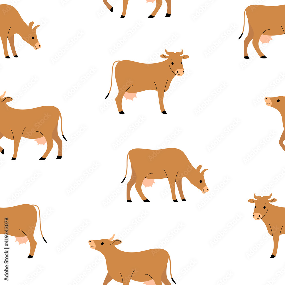 Simple seamless trendy animal pattern with cow. Cartoon illustration. Simple seamless trendy animal pattern with cow. Cartoon illustration.