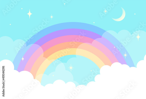 vector background with a rainbow in the sky for banners, cards, flyers, social media wallpapers, etc.