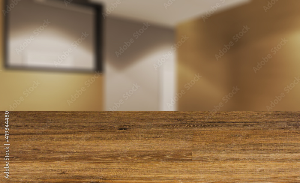 Background with empty wooden table. Flooring. Open space office interior with like conference room. Mockup. 3D Background with empty wooden table. Flooring. Open space office interior with like conference room. Mockup. 3D
