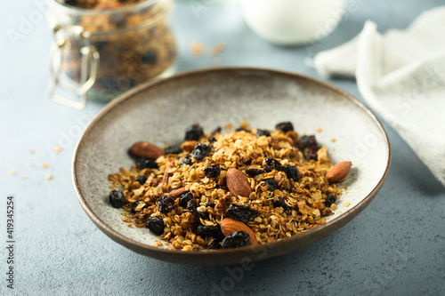 Traditional homemade granola served for breakfast