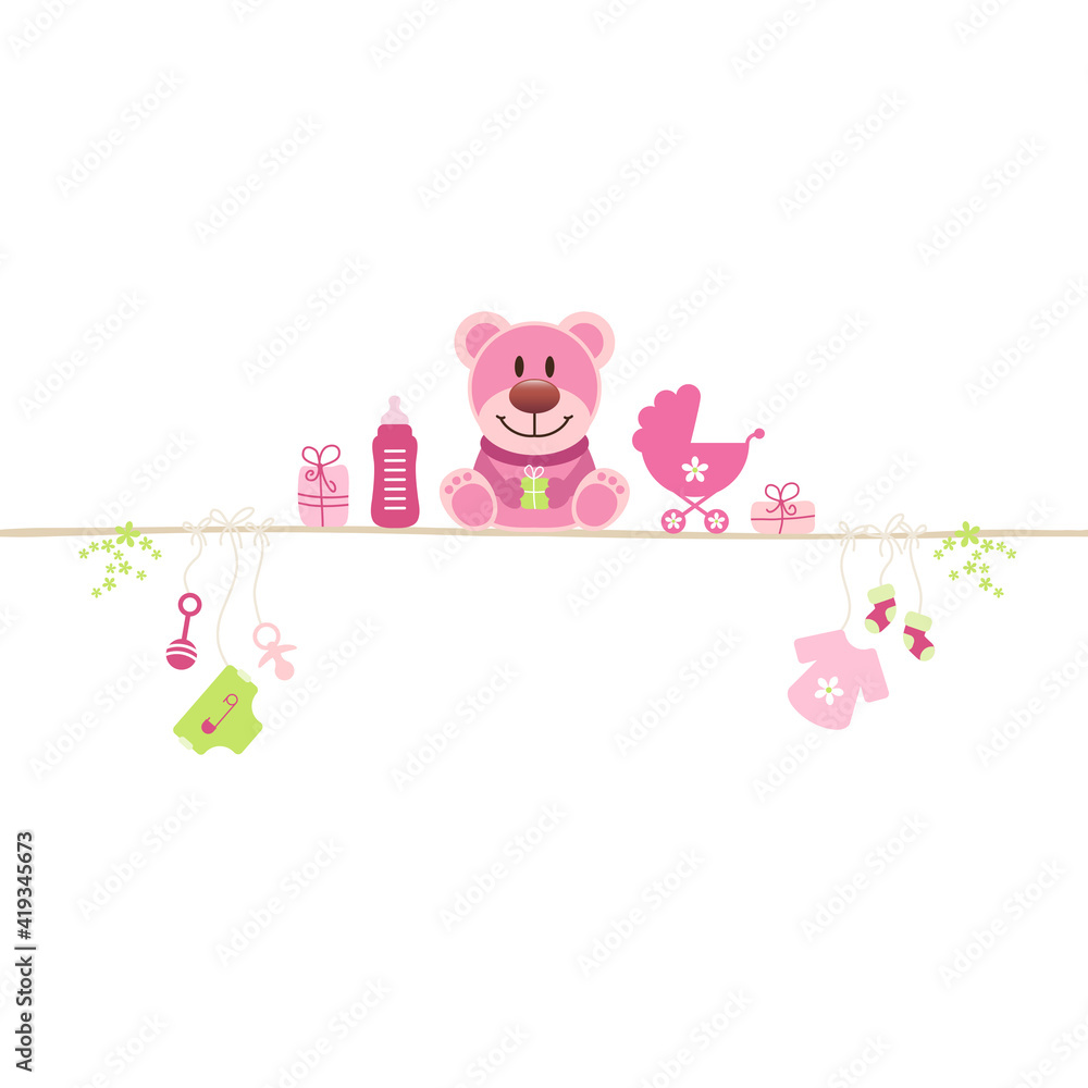 Pinker Teddy & Babysymbole Mädchen Gerade Pink