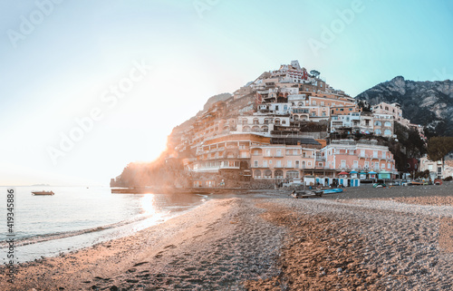 Fototapeta Naklejka Na Ścianę i Meble -  sunset at the beach in Positano - Italy