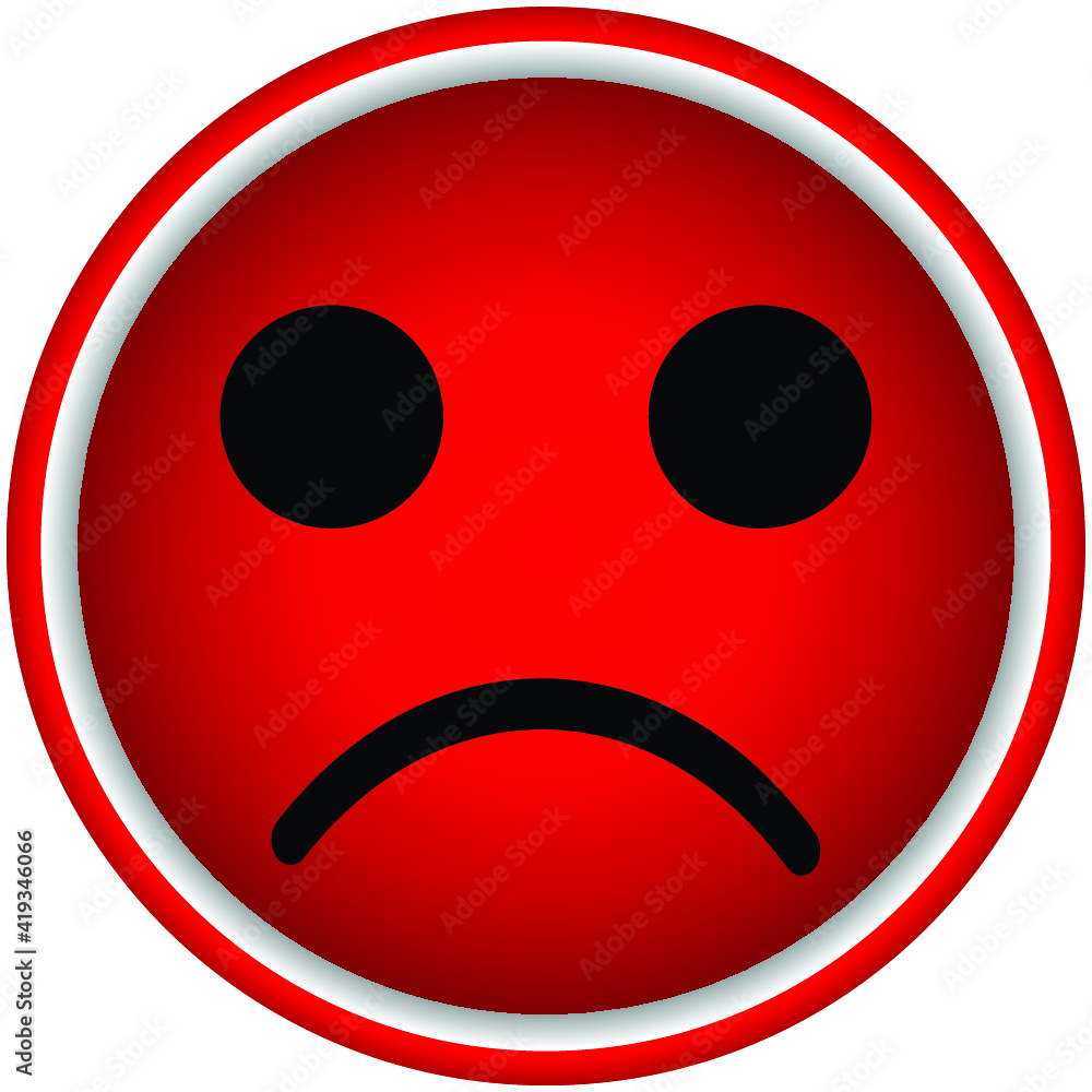Sad smiley flat icon vector image. Red emoji Sad smiley flat icon vector image. Red emoji