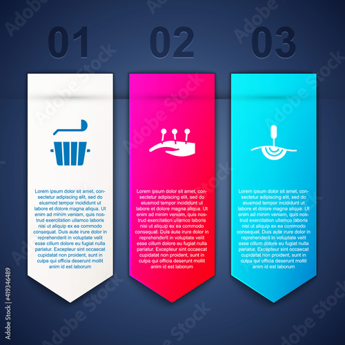 Set Sauna bucket and ladle, Acupuncture therapy and . Business infographic template. Vector.
