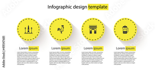 Set Place De La Concorde, French rooster, Triumphal Arch and press. Business infographic template. Vector.