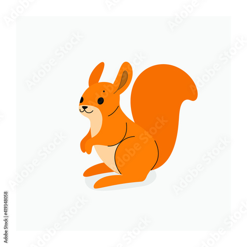 Cute squirrel - cartoon animal character. Vector illustration in flat style isolated on gray background.