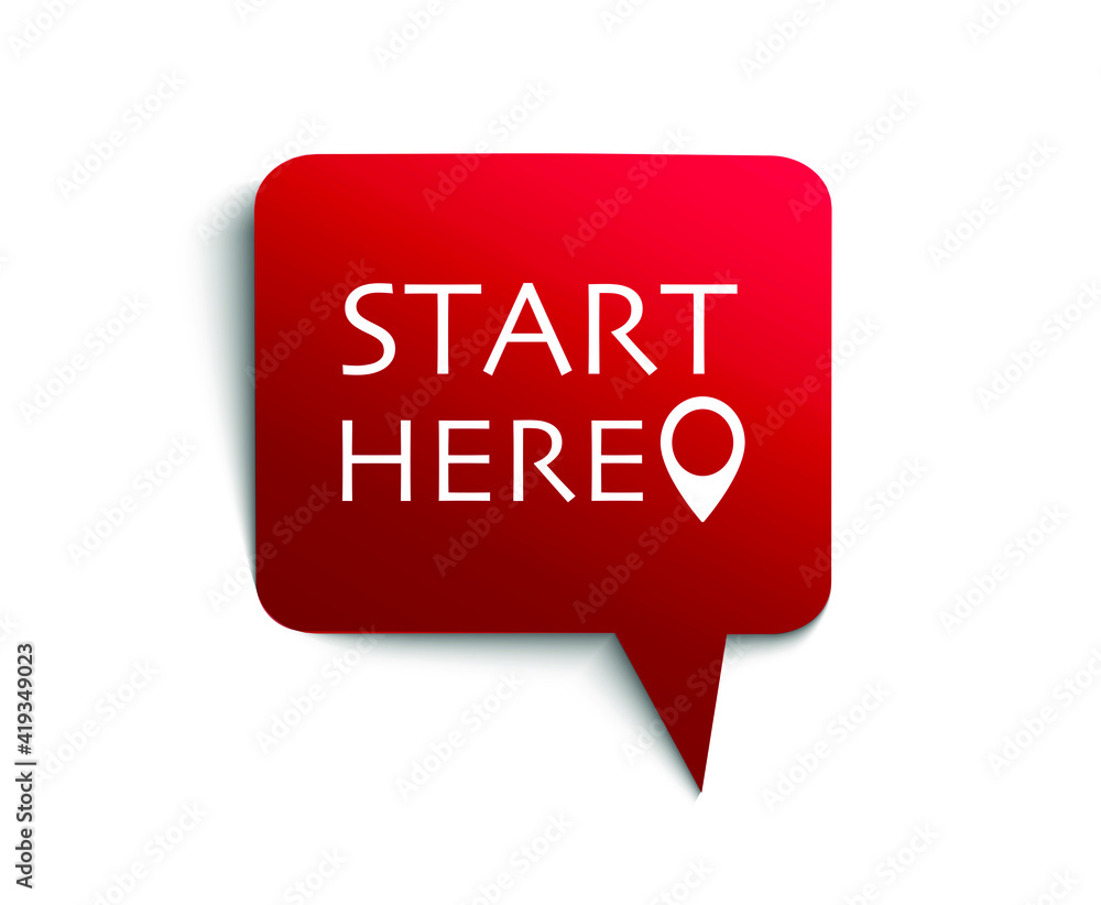 start here sign - paper origami vector speech bubble. start here sign - paper origami vector speech bubble.