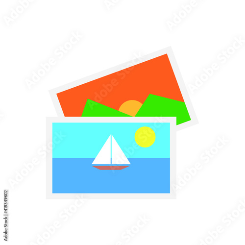 Vector illustration of travel, vocation and leisure icon on white background. Photographs/ travel cards icon.	