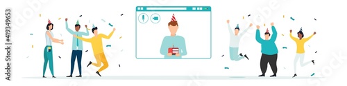 happy birthday quarantine, online party. Vector illustration.