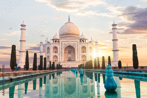 Taj Mahal at sunset, the main place of visit of India, Agra