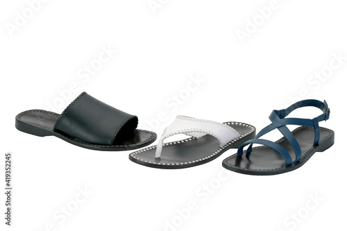 Sports sandal shoes for men in leather. Isolated on white. Studio shoot.