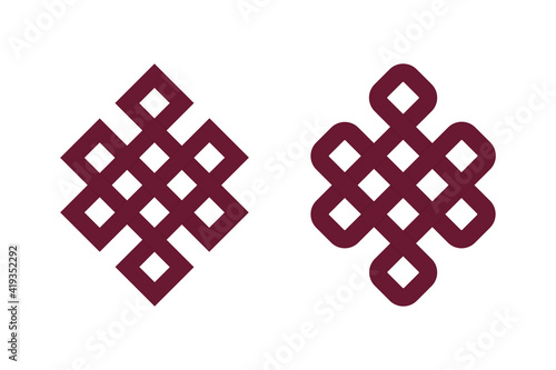 Tibetan endless knot - Shrivatsa. Tibet Buddhism sacral symbol isolated on white background. Vector illustration