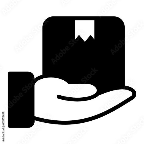Human Hand Delivering Package Vector Icon Design, postal service symbol, physically transporting postcards and parcels Sign, Courier and Shipping Services Stock illustration, Handle with Care Concept,