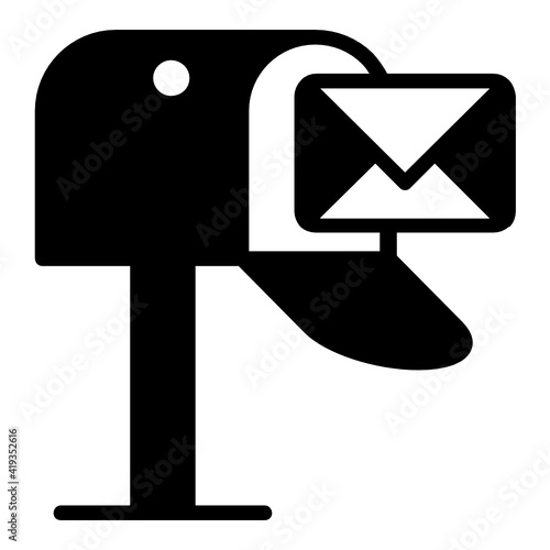 Open mail box Vector Glyph Icon Design, postal service symbol, physically transporting postcards and parcels Sign, Courier and Shipping Services Stock illustration, Wooden Standing postbox Concept,