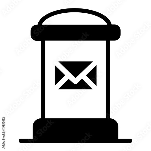 Closed postbox Concept Vector Glyph Icon Design, postal service symbol on white background, physically transporting postcards and parcels Sign, Courier and Shipping Services Stock illustration
