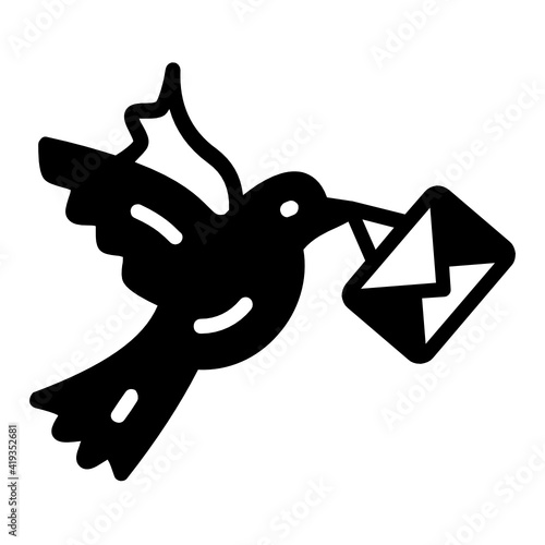 Dove with mail Concept, Airmail Vector glyph Icon Design, postal service symbol, physically transporting postcards and parcels Sign, Courier and Shipping Services Stock illustration