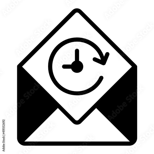 Mail Schedule Concept, Time with envelope letter Vector glyph Icon Design, postal service symbol, physically transporting postcards and parcels Sign, Courier and Shipping Services Stock illustration