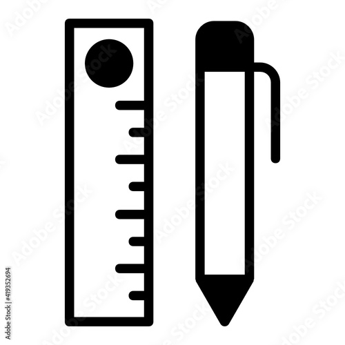 Pencil and Scale Concept Vector Glyph Icon Design, postal service symbol on white background, physically transporting postcards and parcels Sign, Courier and Shipping Services Stock illustration