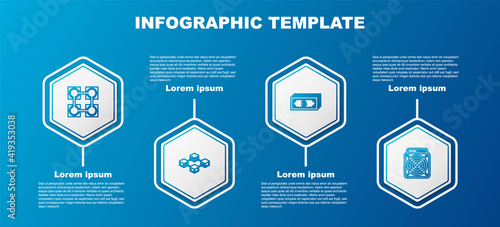 Set line Blockchain technology, , Cryptocurrency bitcoin and ASIC Miner. Business infographic template. Vector.