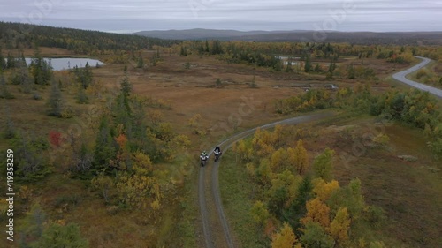 Motortrip sweden, driving through amazing landscapes captured by drone photo