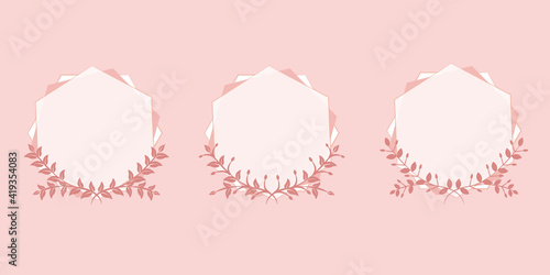 Set of natural leaves wreath frames. Natural frames for wedding, birthday, Mother's day and anniversary invitation, card design. illustration vector. ナチュラルリース、リーフラウンドリースイラスト、招待状、カードデザイン素材、リーフラウンドフレーム