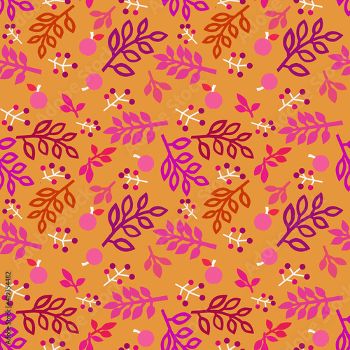 Multicolored seamless pattern with abstract plant elements for the design of children's products
