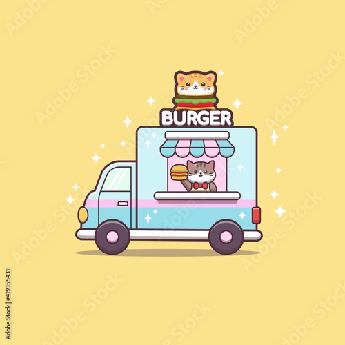 Cute Cat Sell Burger on Foodtruck
