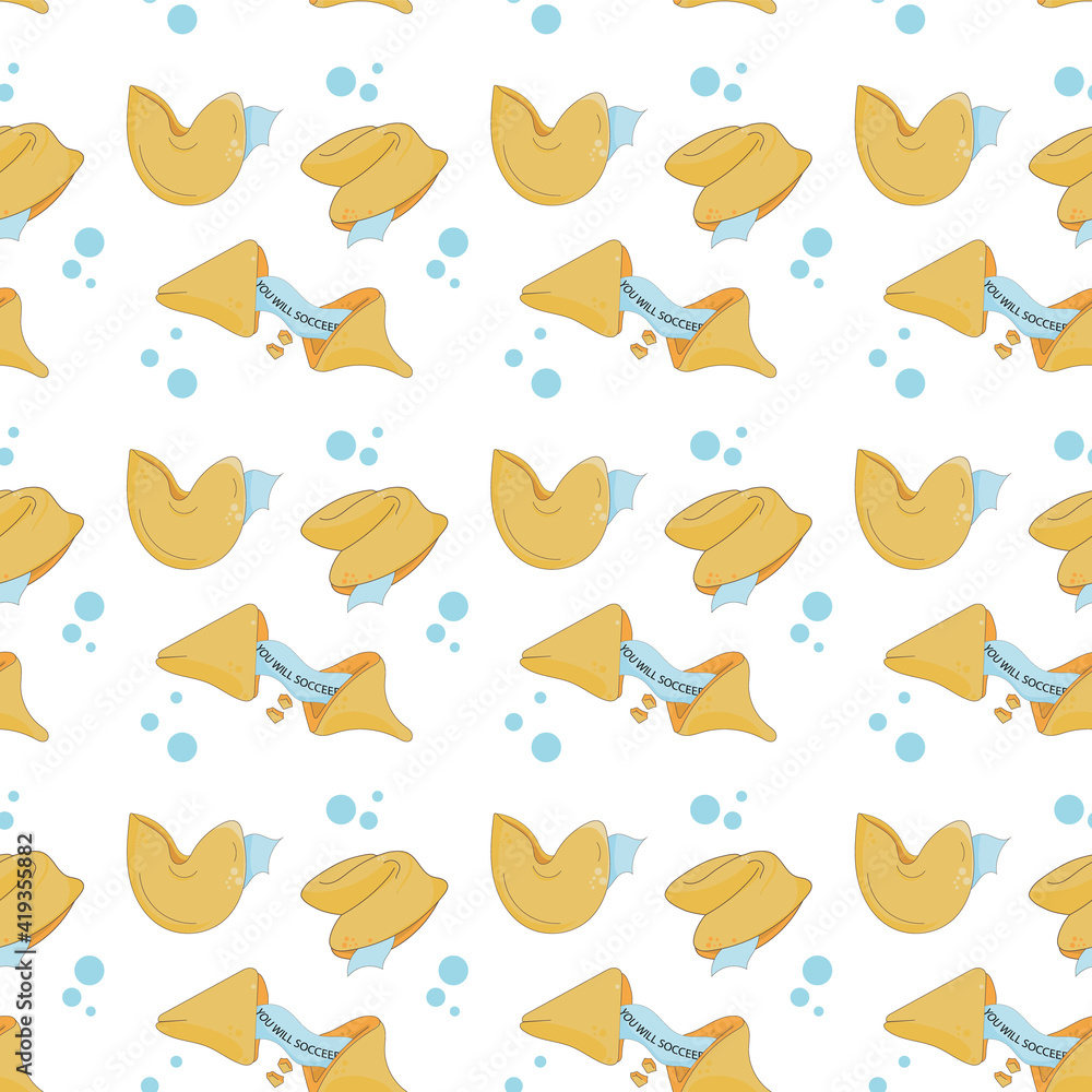 Seamless pattern with traditional Chinese fortune cookies. Design element, print, print on fabric, label.