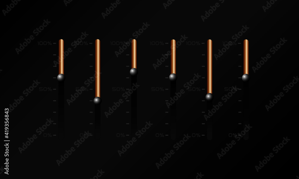 Audio device Volume control sliders on panels Graphic Element EQ with speaker symbols Audio device Volume control sliders on panels Graphic Element EQ with speaker symbols