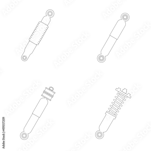set of outline suspension shock absorber on white background,vector