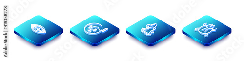 Set Isometric line Reddish eye allergic conjunctivitis, Fatigue, Runny nose and Parasite mite icon. Vector.