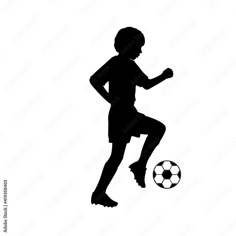 Silhouette young footballer playing football