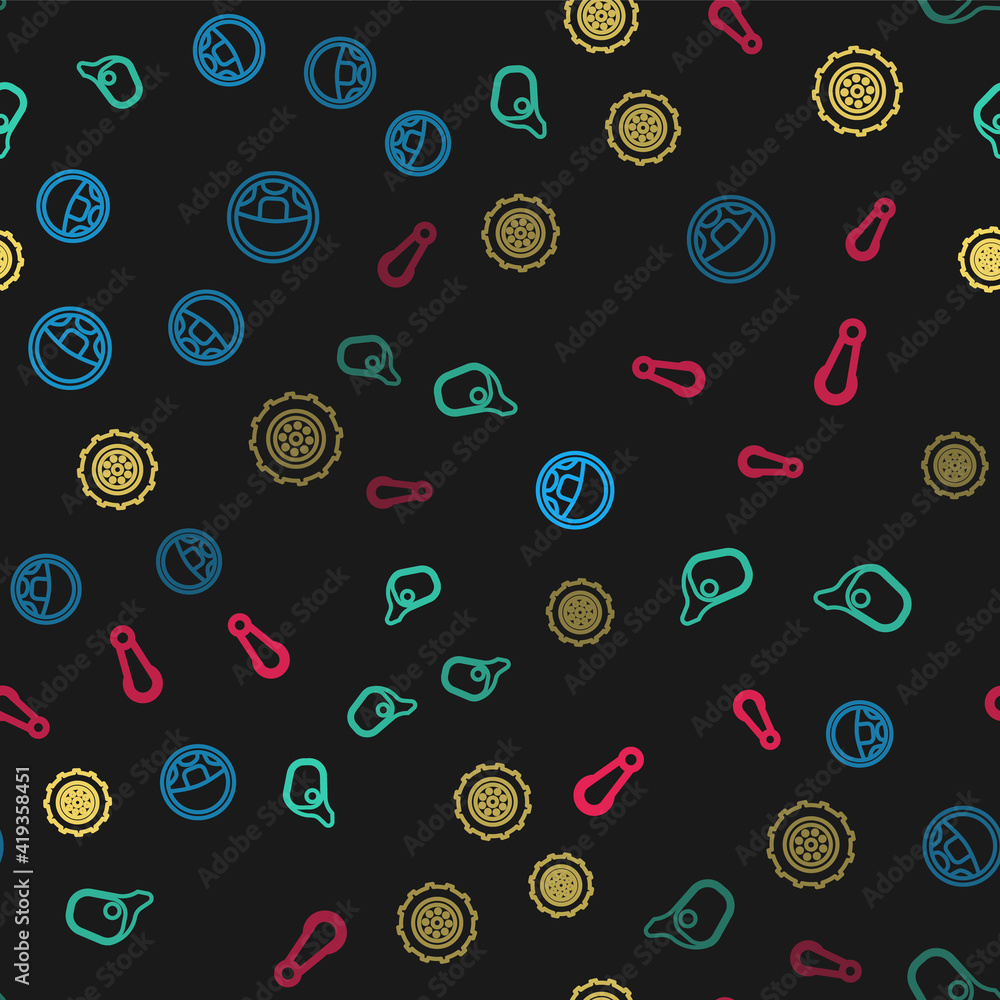 Set line Steering wheel, Car mirror, and door handle on seamless pattern. Vector. Set line Steering wheel, Car mirror, and door handle on seamless pattern. Vector.