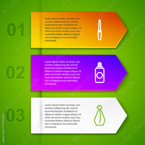 Set line Nail file, Spray can, Perfume and Facial cosmetic mask. Business infographic template. Vector.
