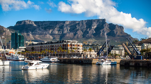 View from Victoria waterfront towards Table Mountain in Cape Town © Ekaterina