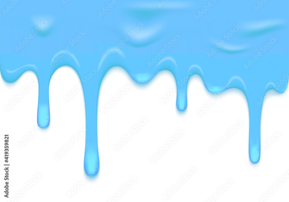Vector Border with Blue Dripping Down Ice Cream. Dribble Glaze Illustration