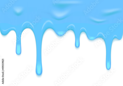 Vector Border with Blue Dripping Down Ice Cream. Dribble Glaze Illustration