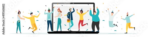 happy birthday quarantine, online party. Vector illustration.
