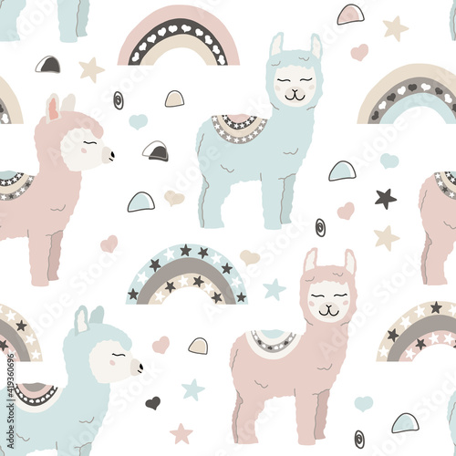 Cute alpaca seamless pattern
