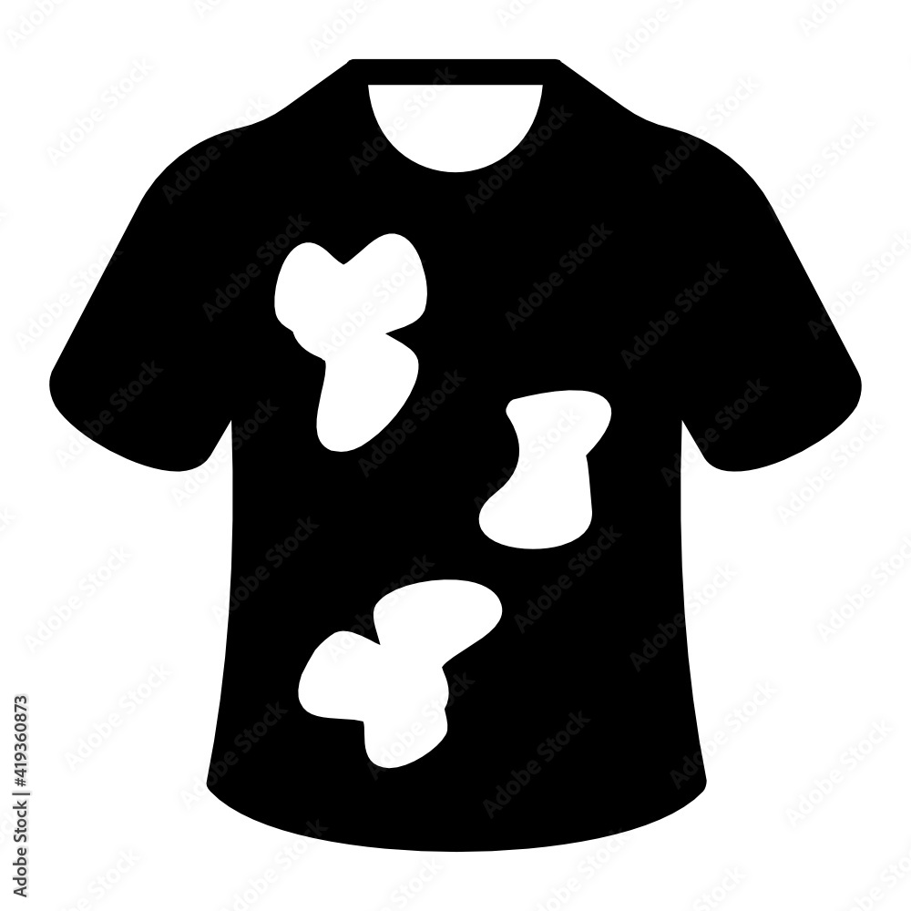 Dirty t shirt vector Glyph icon design, Care labels tag sign, Laundry and Dry Cleaning symbols on white background, Stains on shirt concept, laundromat business stock illustration Dirty t shirt vector Glyph icon design, Care labels tag sign, Laundry and Dry Cleaning symbols on white background, Stains on shirt concept, laundromat business stock illustration
