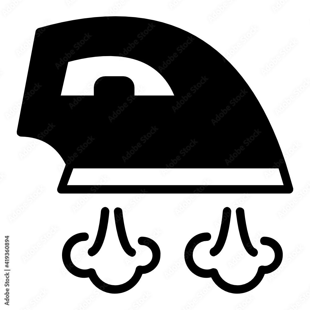 Over Heated Iron Sign, Hand Held Steam Iron Concept Vector Glyph Icon Design, Care labels tag sign, Laundry and Dry Cleaning symbols on white background, Laundromat business stock illustration