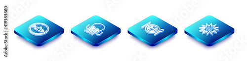 Set Isometric line Served fish on a plate, Octopus, crab and Sea urchin icon. Vector.