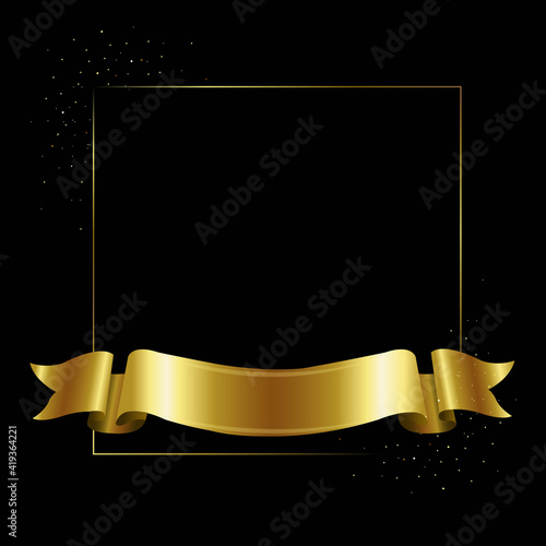 Black Banner With Golden Ribbon With Glitter With Gradient Mesh, Vector Illustration